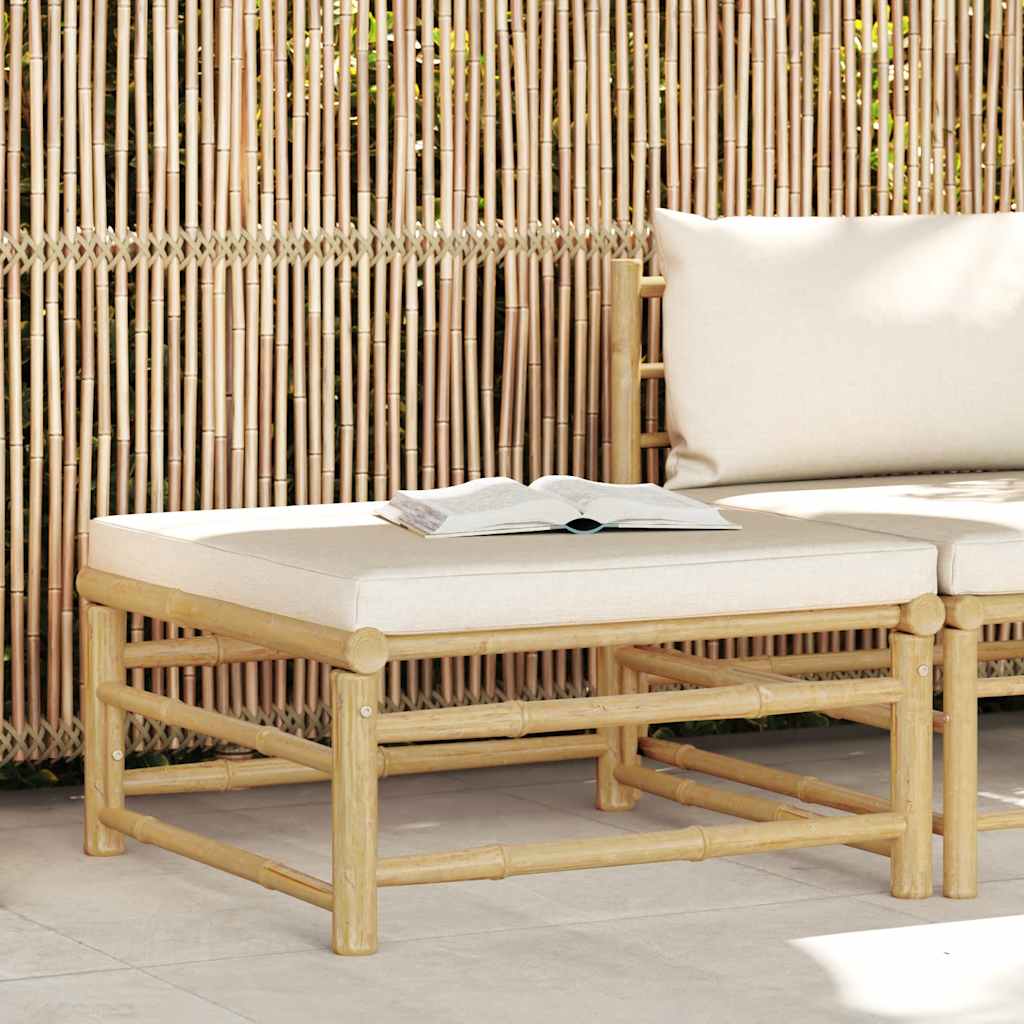 Garden Footrest with Cream White Cushion Bamboo