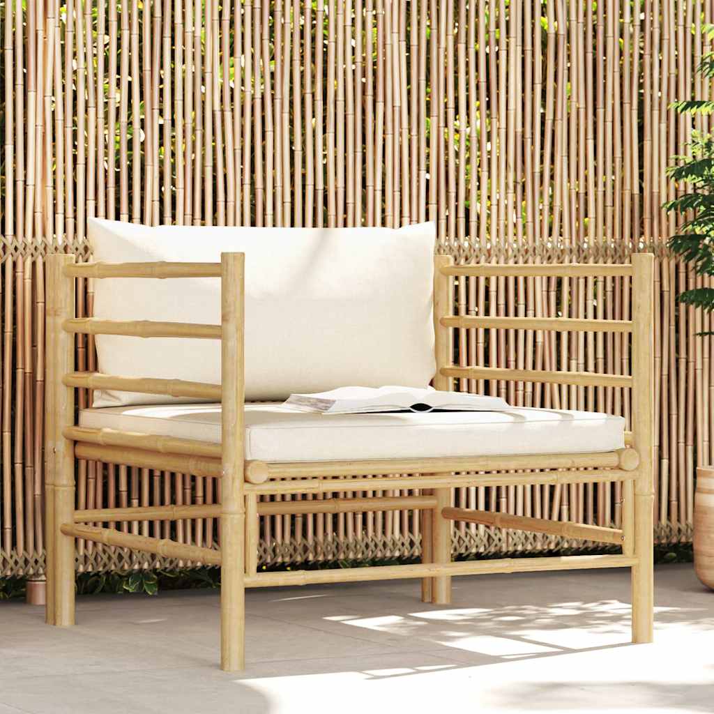Garden Sofa with Cream White Cushions Bamboo