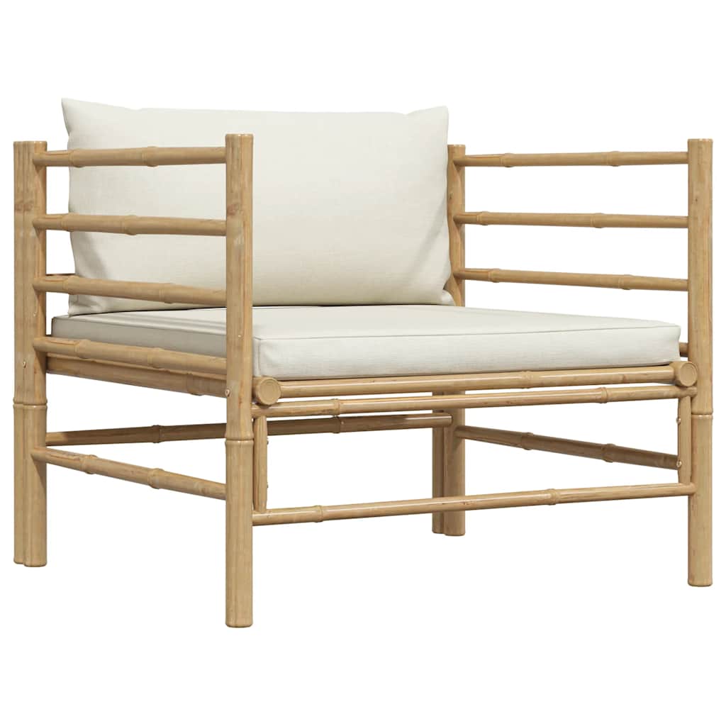 Garden Sofa with Cream White Cushions Bamboo
