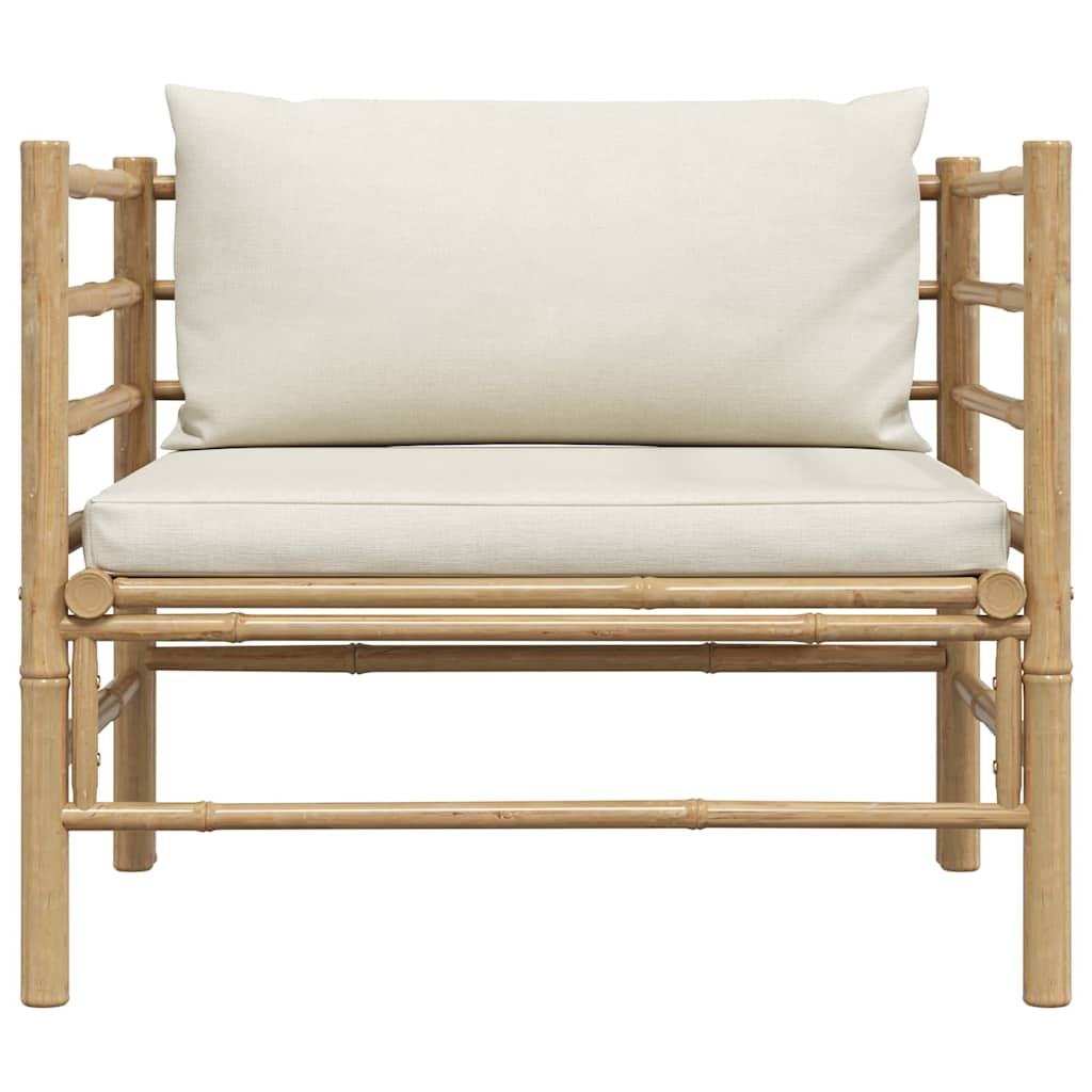 Garden Sofa with Cream White Cushions Bamboo