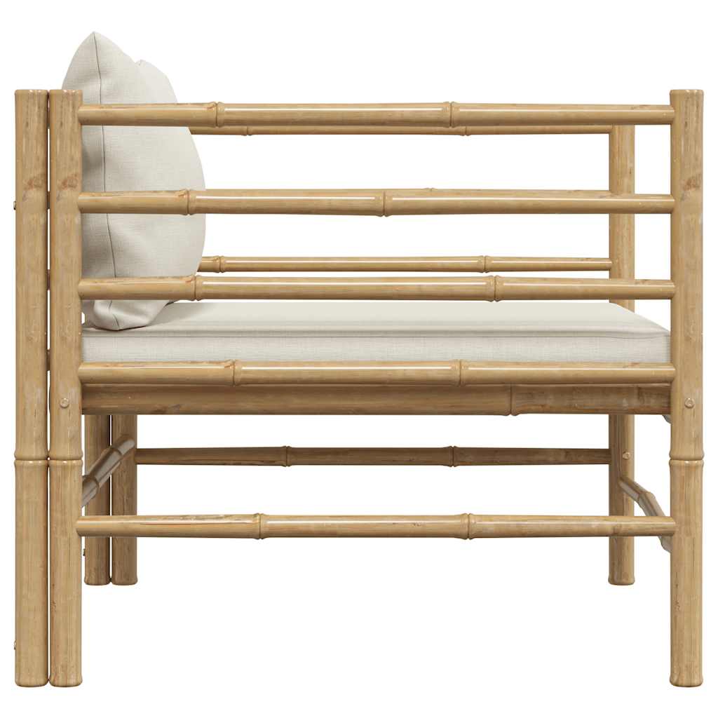 Garden Sofa with Cream White Cushions Bamboo