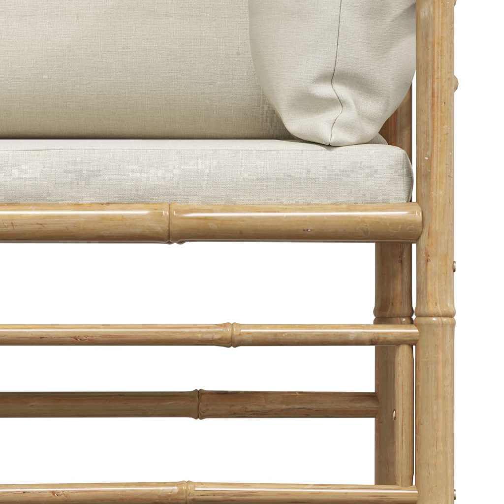Garden Sofa with Cream White Cushions Bamboo