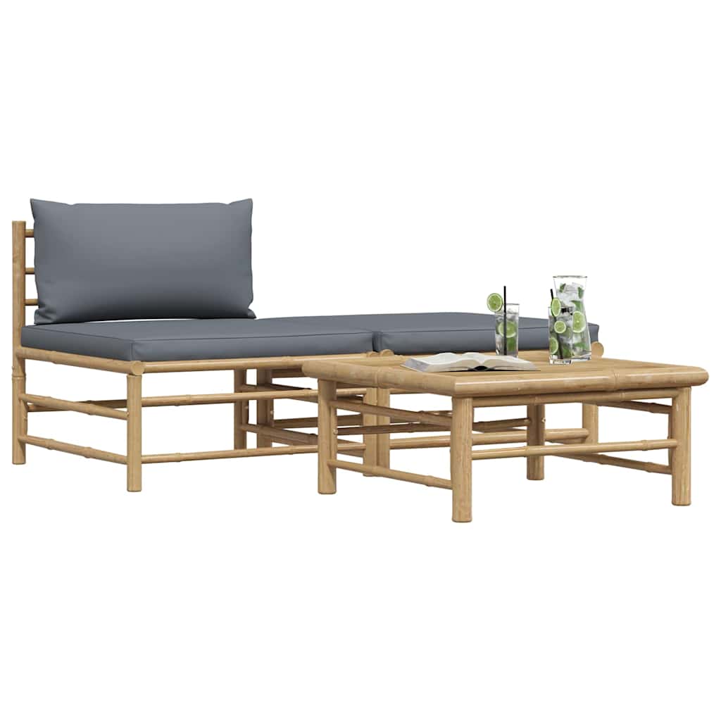 3 Piece Garden Lounge Set with Dark Grey Cushions Bamboo
