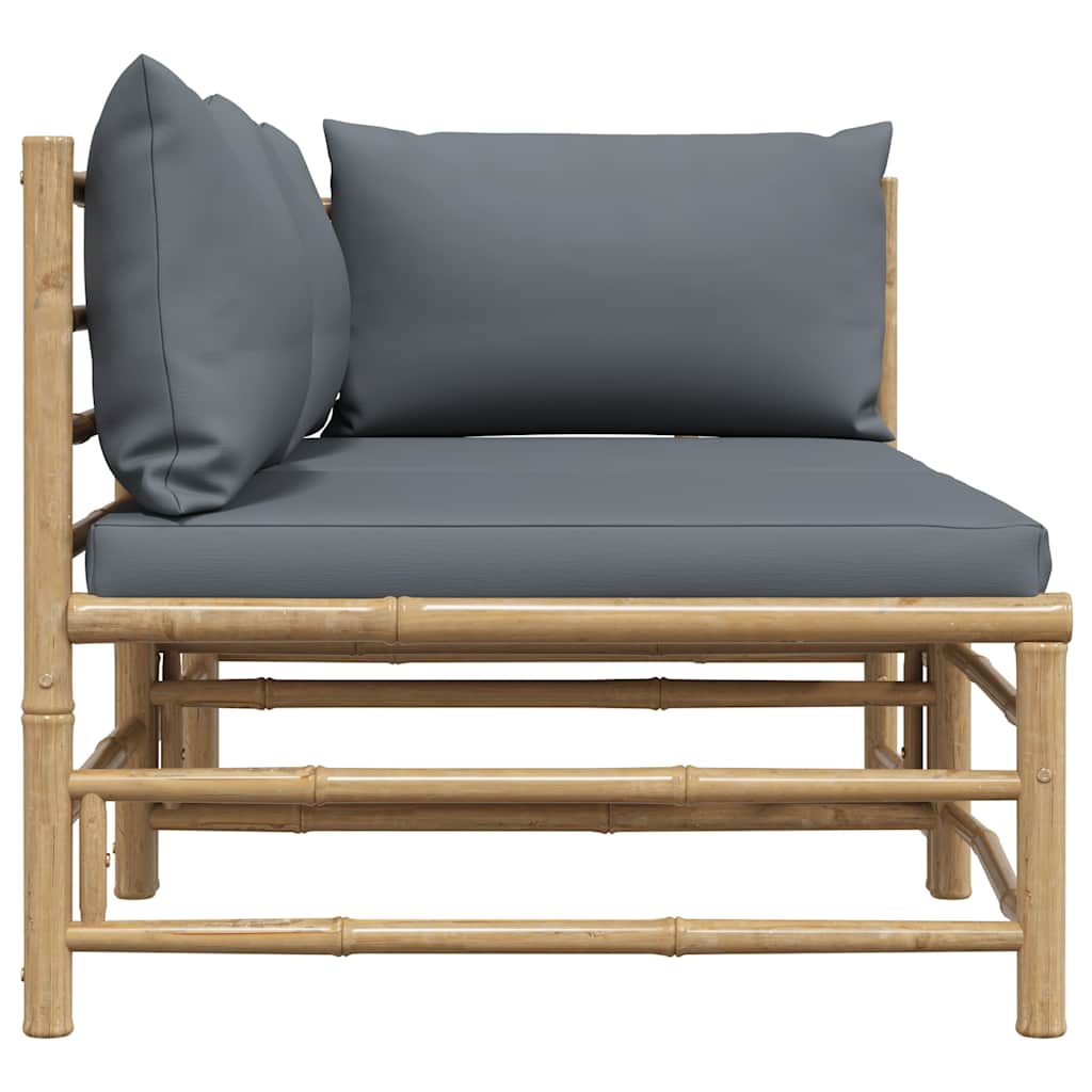 2 Piece Garden Lounge Set with Dark Grey Cushions Bamboo