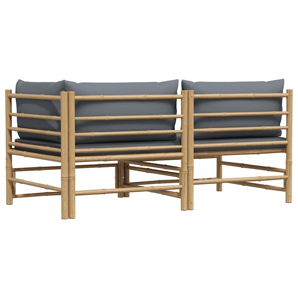 2 Piece Garden Lounge Set with Dark Grey Cushions Bamboo