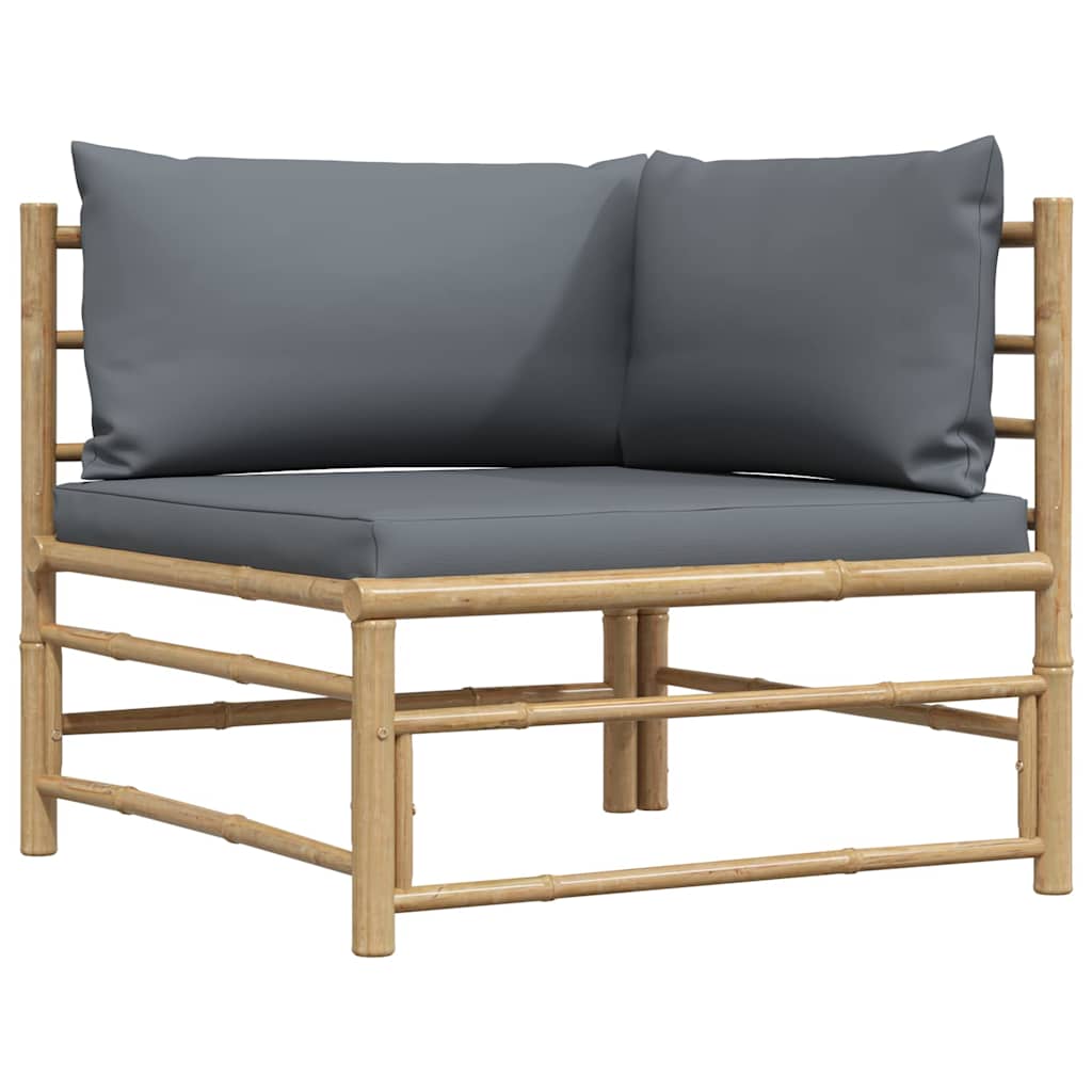 2 Piece Garden Lounge Set with Dark Grey Cushions Bamboo