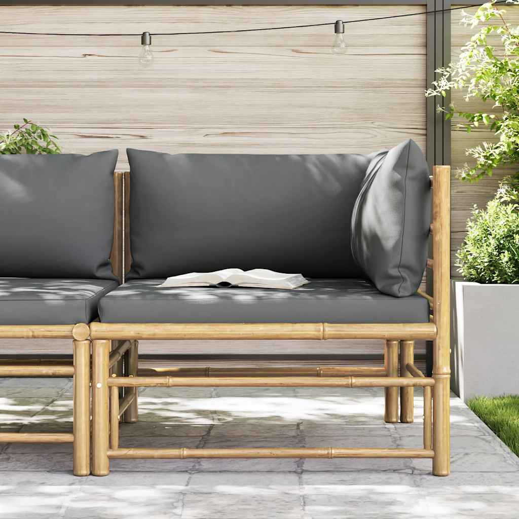 Garden Corner Sofa with Dark Grey Cushions Bamboo