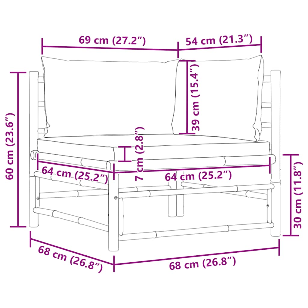 Garden Corner Sofa with Dark Grey Cushions Bamboo
