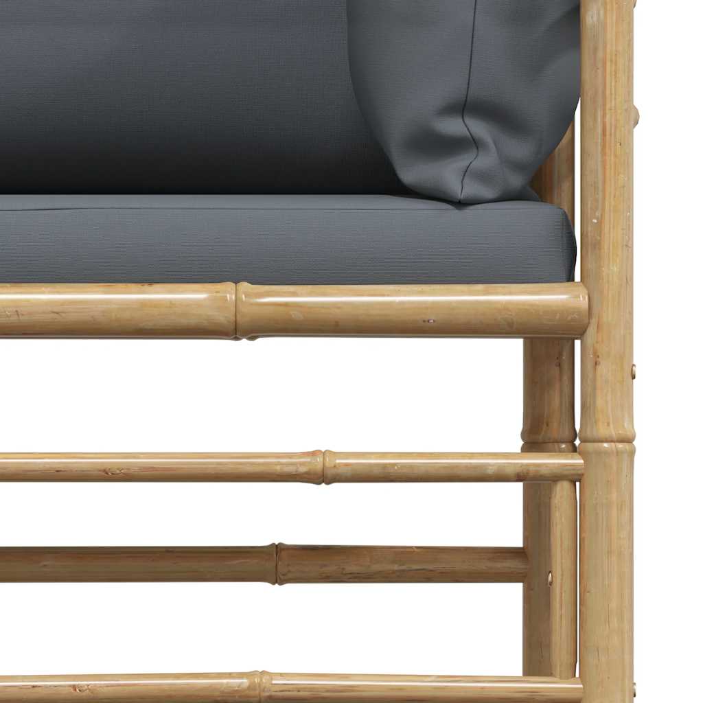 Garden Corner Sofa with Dark Grey Cushions Bamboo