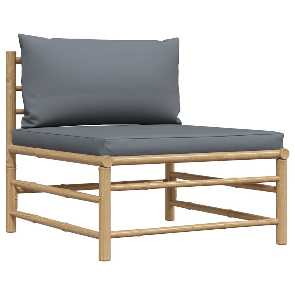 Garden Middle Sofa with Dark Grey Cushions Bamboo