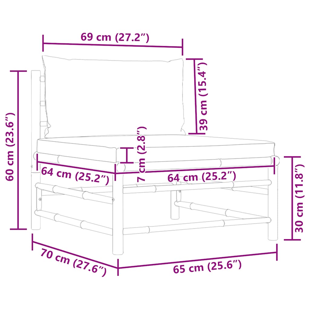 Garden Middle Sofa with Dark Grey Cushions Bamboo
