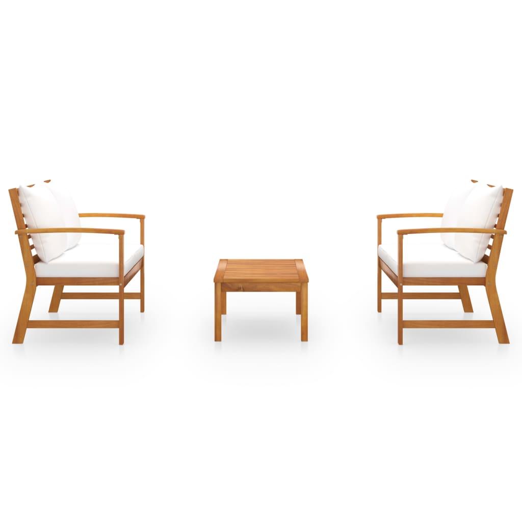 3 Piece Garden Lounge Set with Cushion Solid Acacia Wood