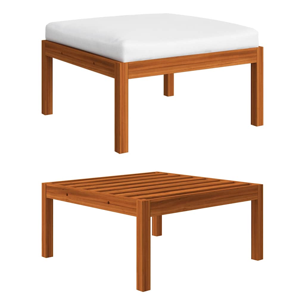 5 Piece Garden Lounge Set with Cushions Cream Wood Acacia&Rope
