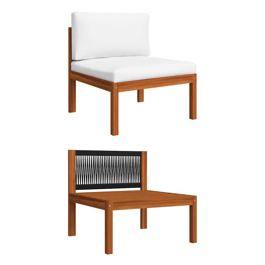5 Piece Garden Lounge Set with Cushions Cream Wood Acacia&Rope