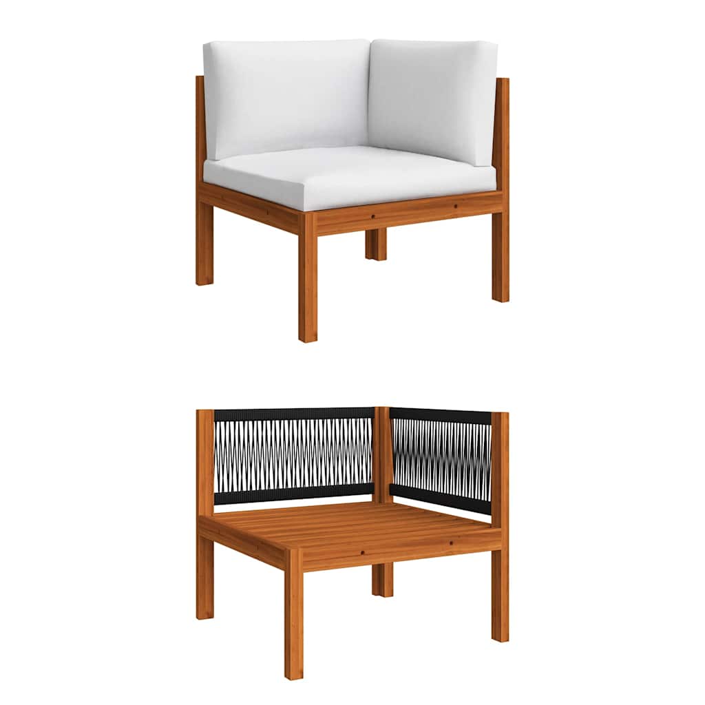 5 Piece Garden Lounge Set with Cushions Cream Wood Acacia&Rope