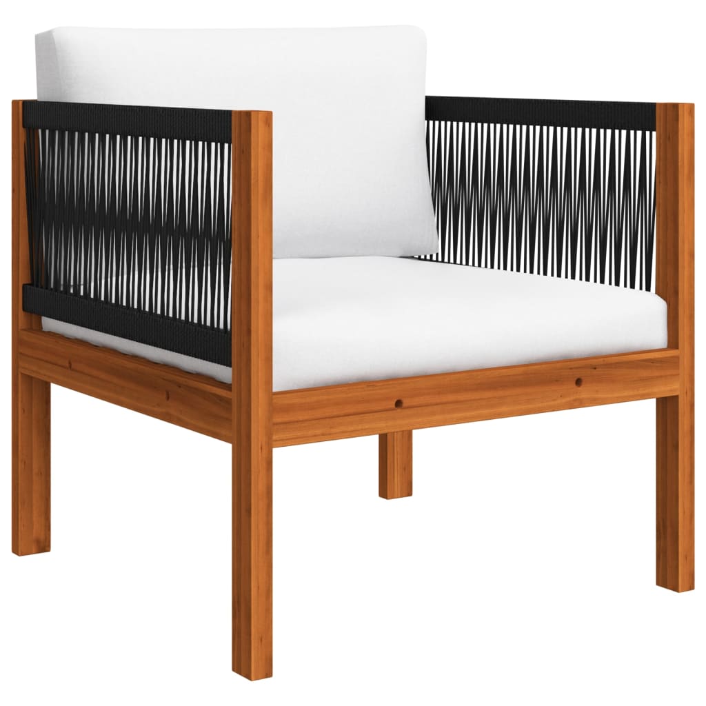 6 Piece Garden Lounge Set with Cushions Cream Wood Acacia&Rope