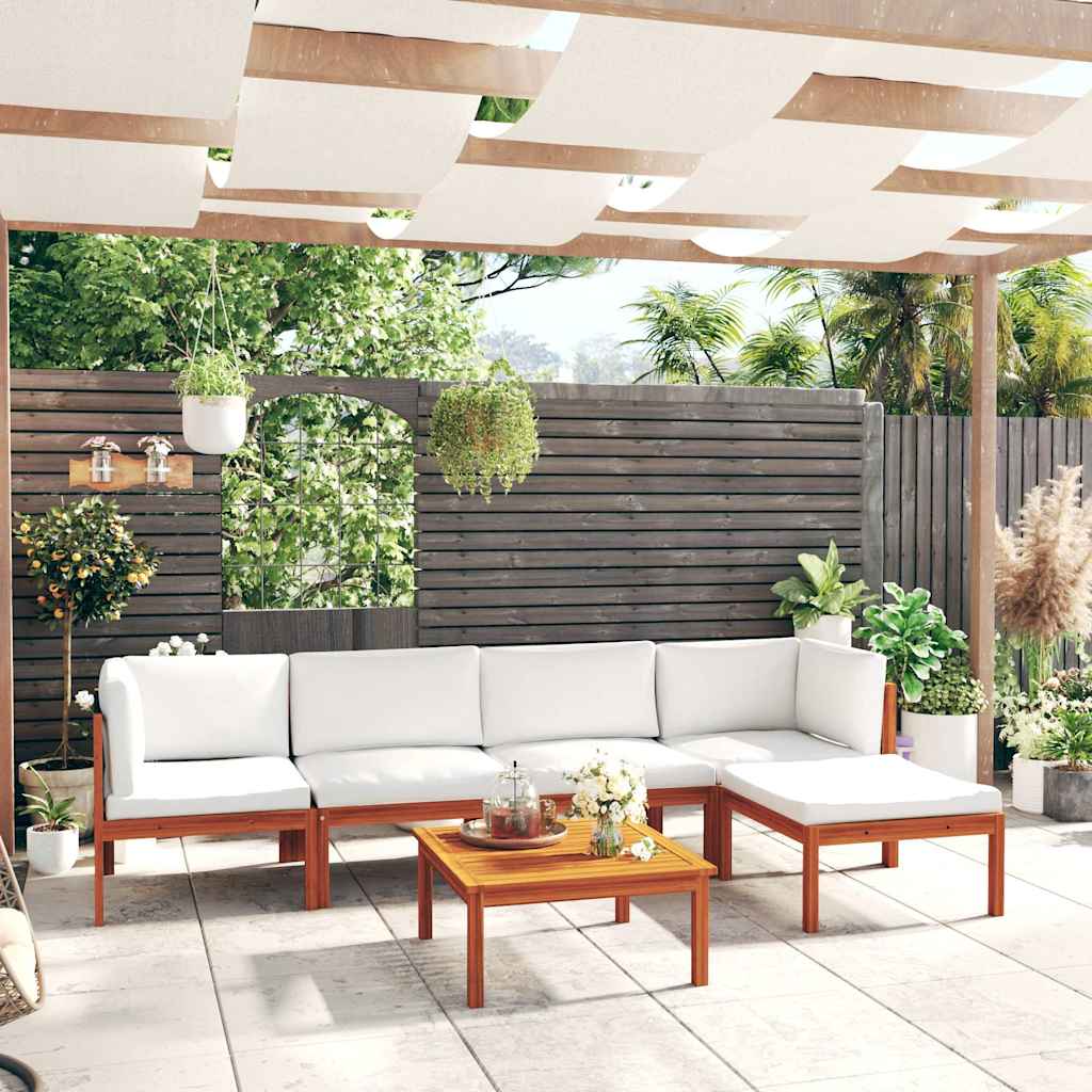 6 Piece Garden Lounge Set with Cushions Cream Wood Acacia&Rope