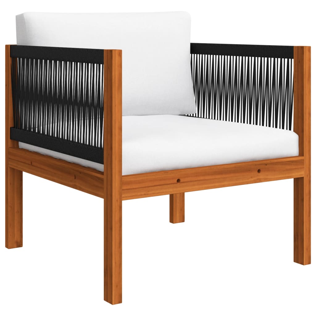 7 Piece Garden Lounge Set with Cushions Cream Wood Acacia&Rope