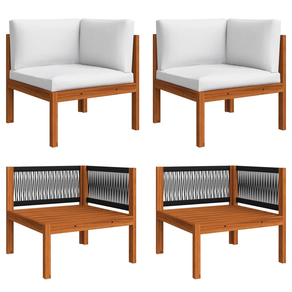 6 Piece Garden Lounge Set with Cushions Cream Wood Acacia&Rope