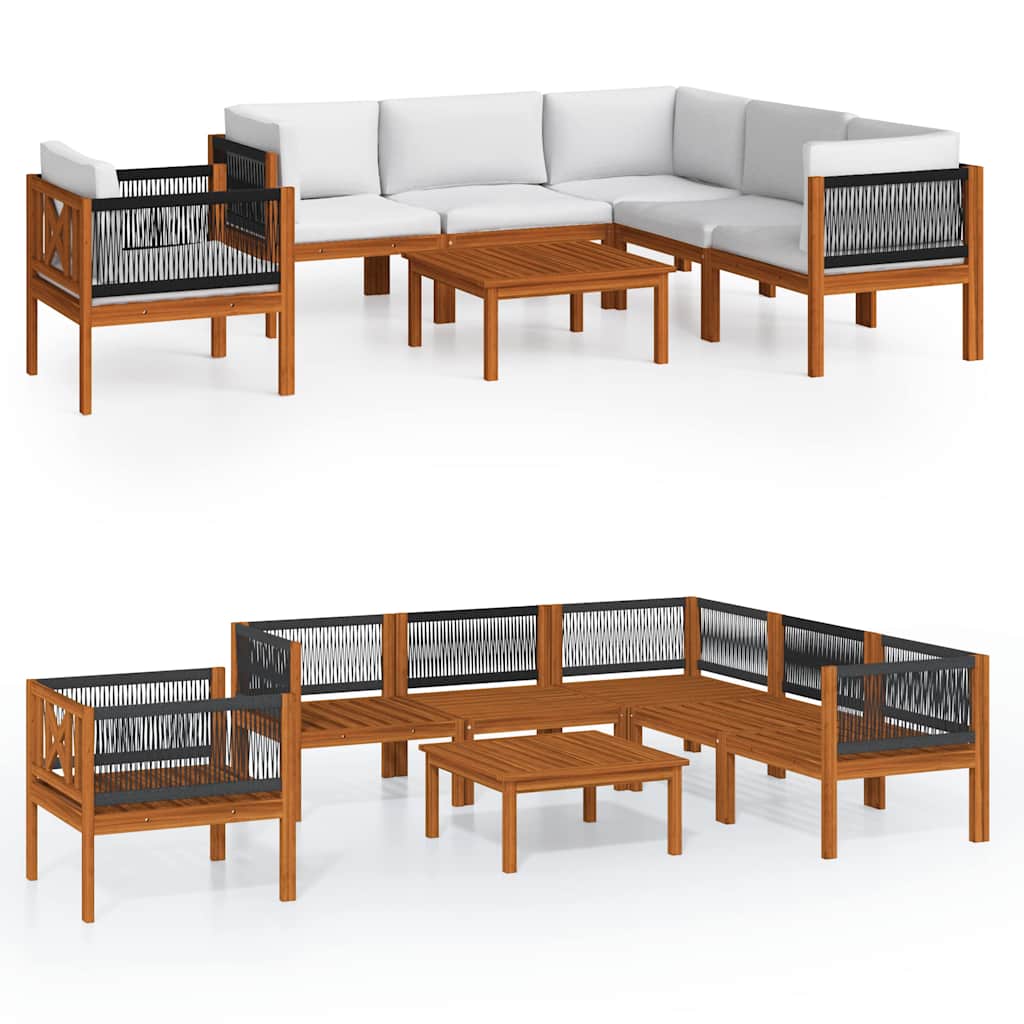 7 Piece Garden Lounge Set with Cushions Cream Wood Acacia&Rope