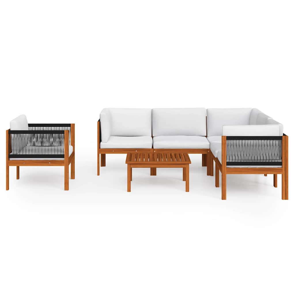 7 Piece Garden Lounge Set with Cushions Cream Wood Acacia&Rope