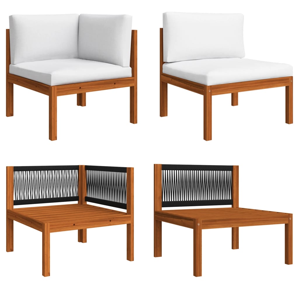 8 Piece Garden Lounge Set with Cushions Cream Wood Acacia&Rope