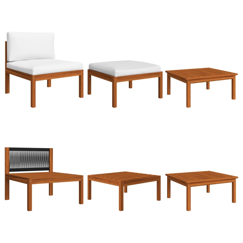 8 Piece Garden Lounge Set with Cushions Cream Wood Acacia&Rope