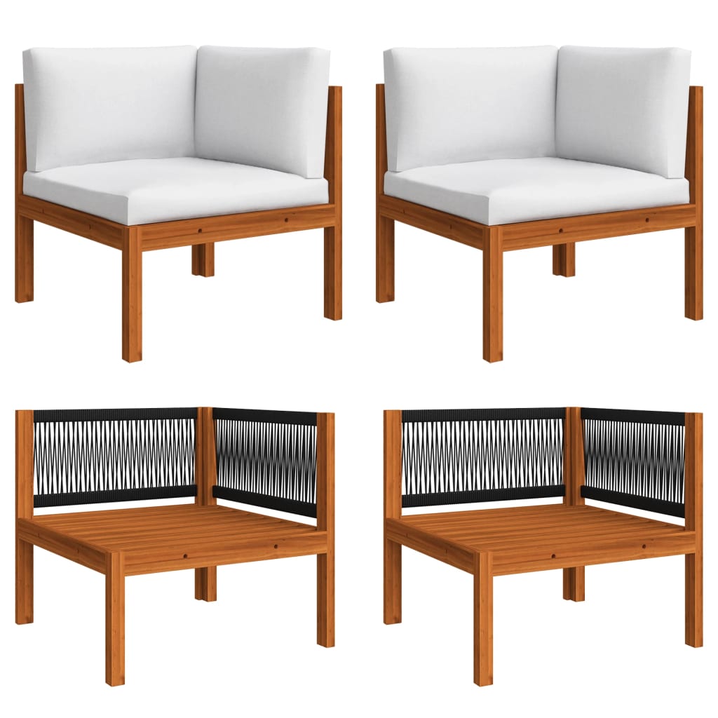 8 Piece Garden Lounge Set with Cushions Cream Wood Acacia&Rope