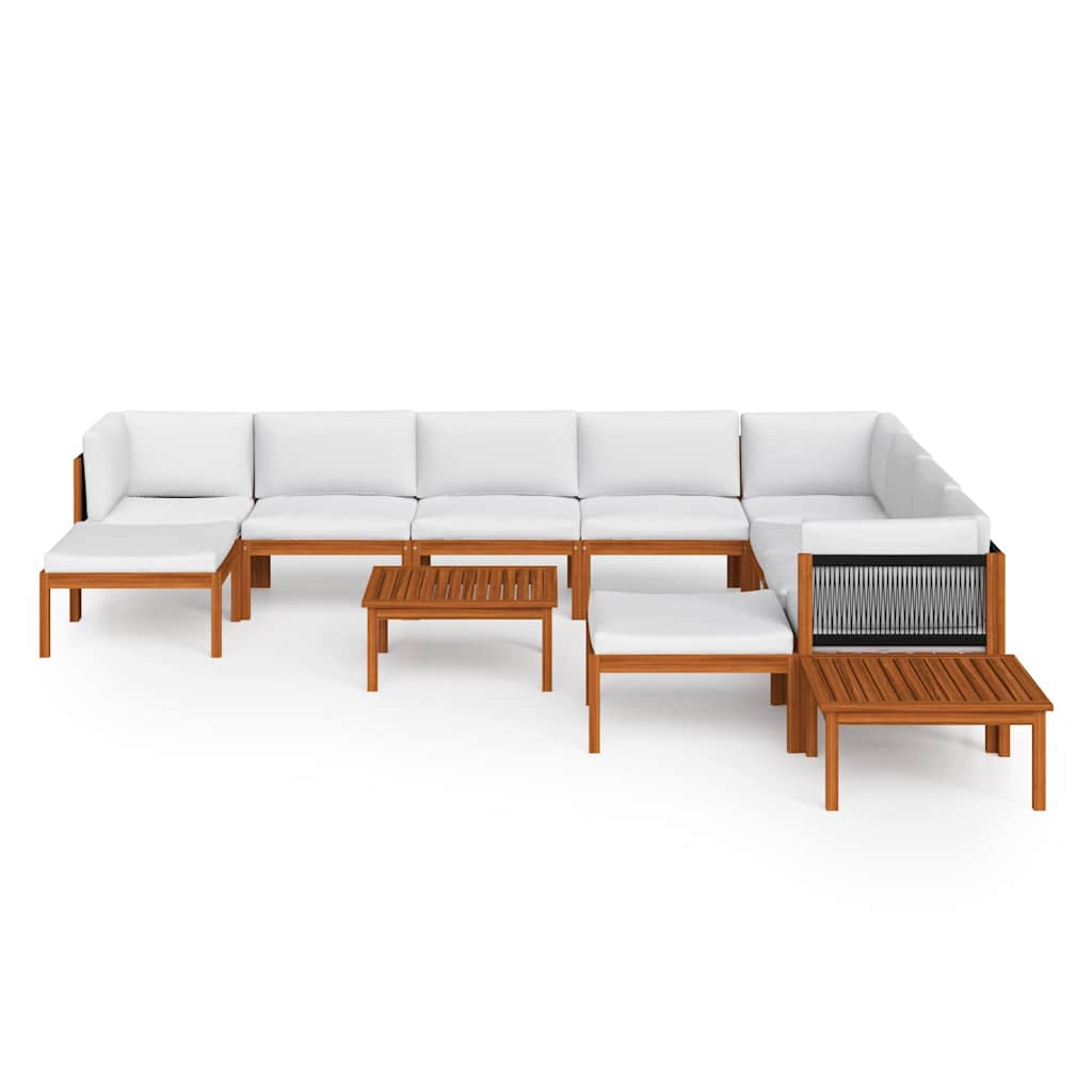12 Piece Garden Lounge Set with Cushions Cream Wood Acacia&Rope