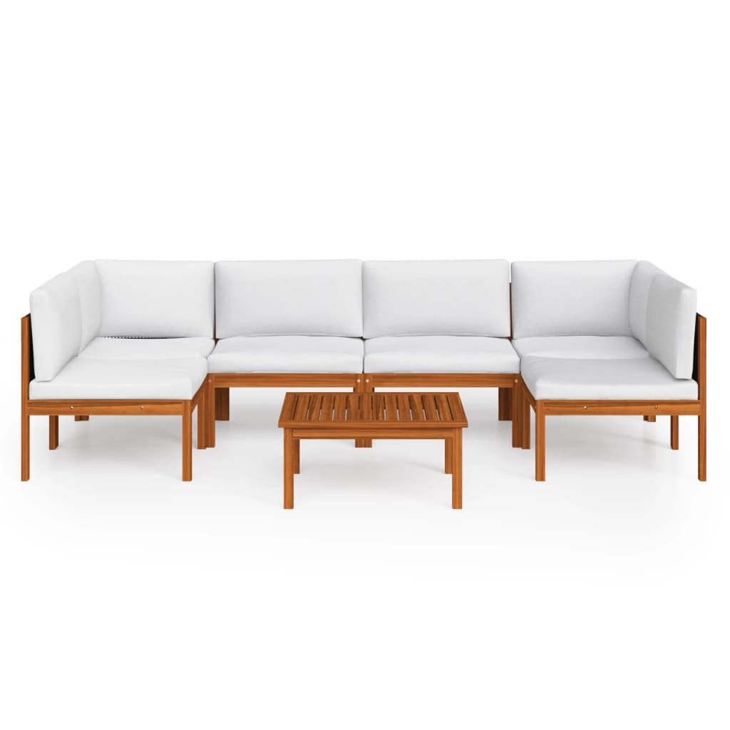 7 Piece Garden Lounge Set with Cushions Cream Wood Acacia&Rope