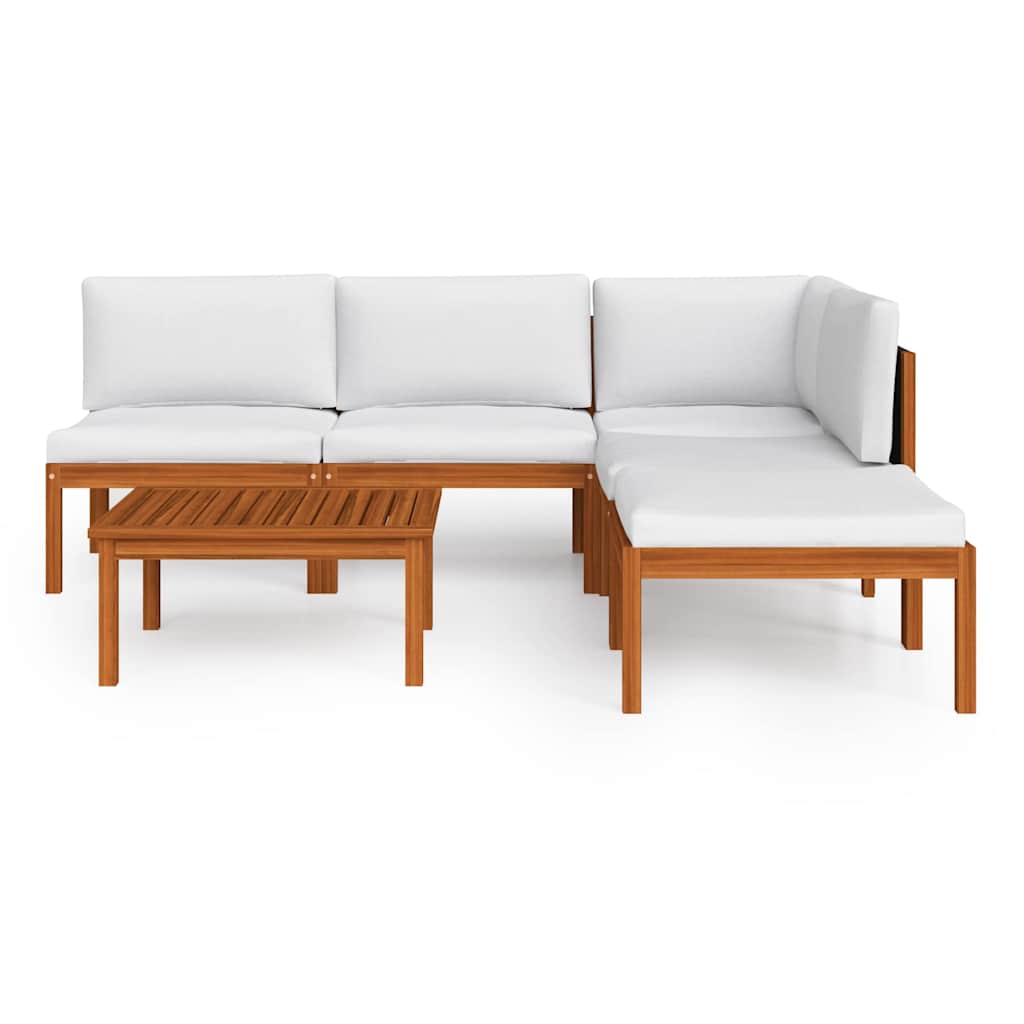 6 Piece Garden Lounge Set with Cushions Cream Wood Acacia&Rope