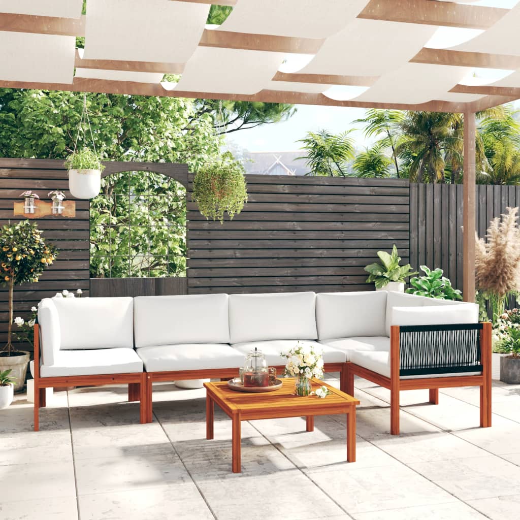 6 Piece Garden Lounge Set with Cushions Cream 63x63 cm