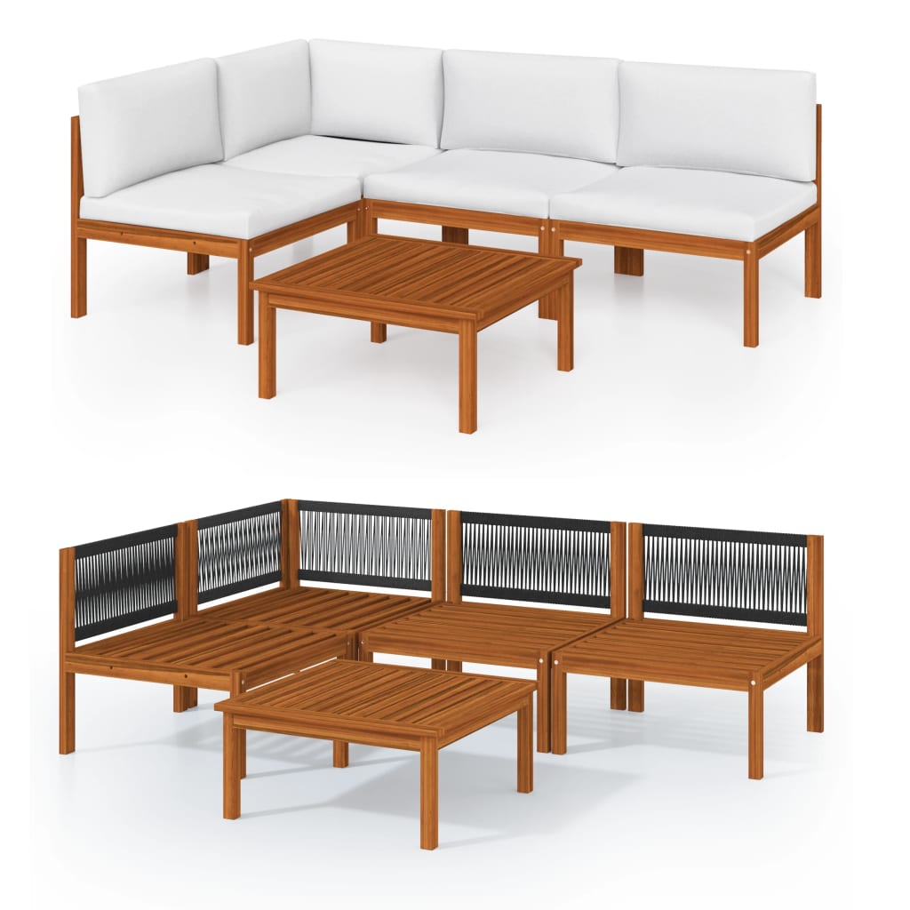 5 Piece Garden Lounge Set with Cushions Cream 63x63 cm