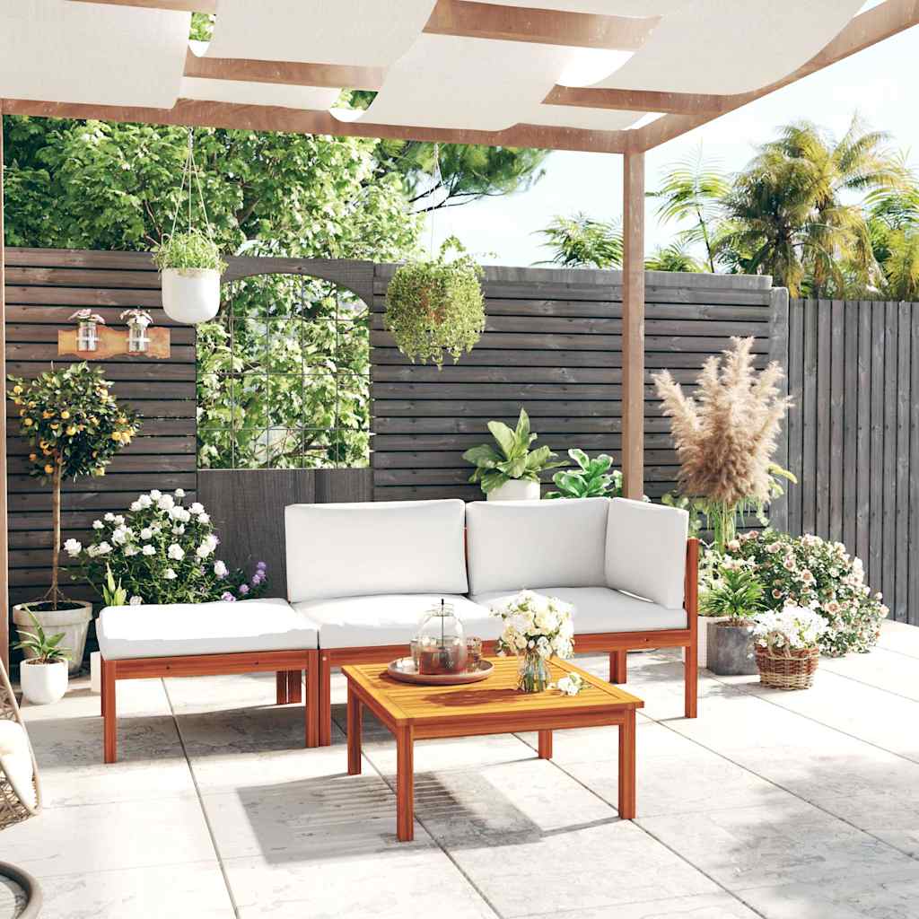 4 Piece Garden Lounge Set with Cushions Cream 63x63 cm