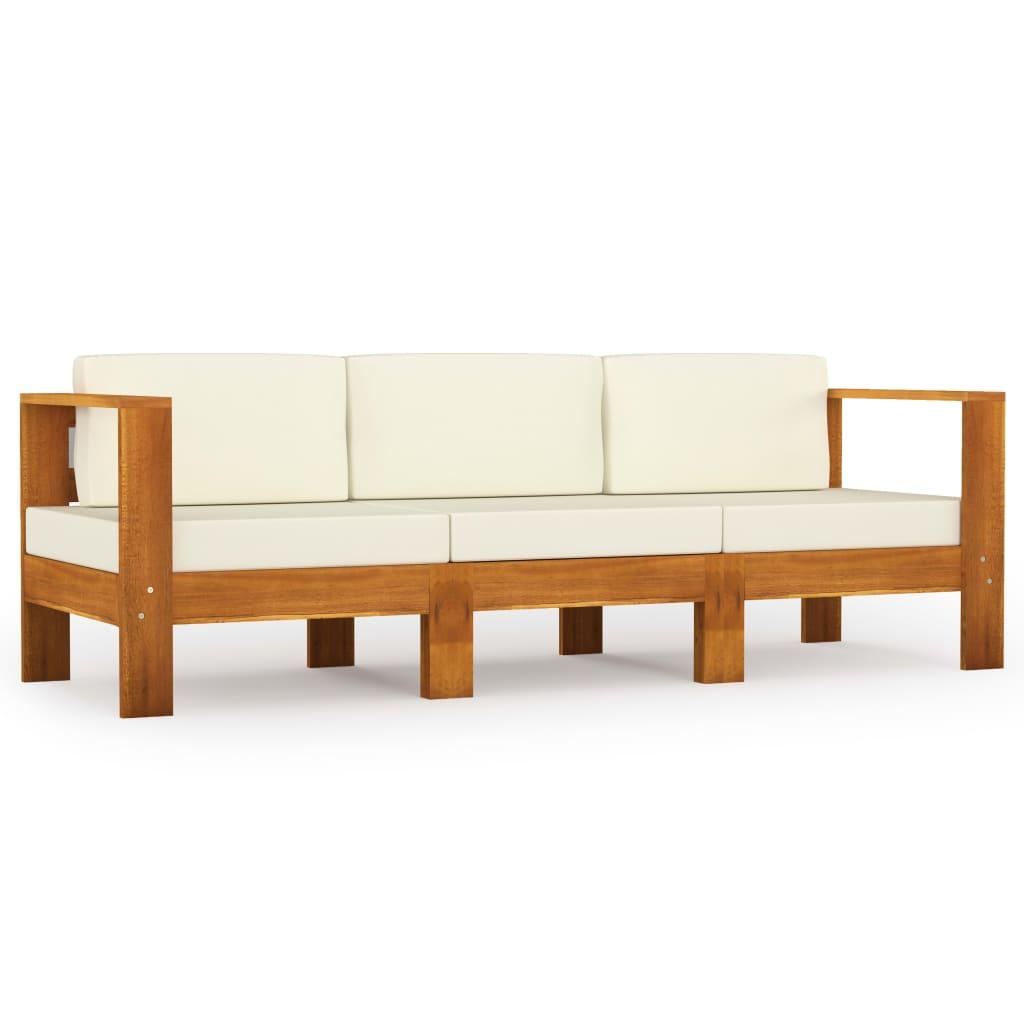 3-Seater Garden Sofa with Cream White Cushions
