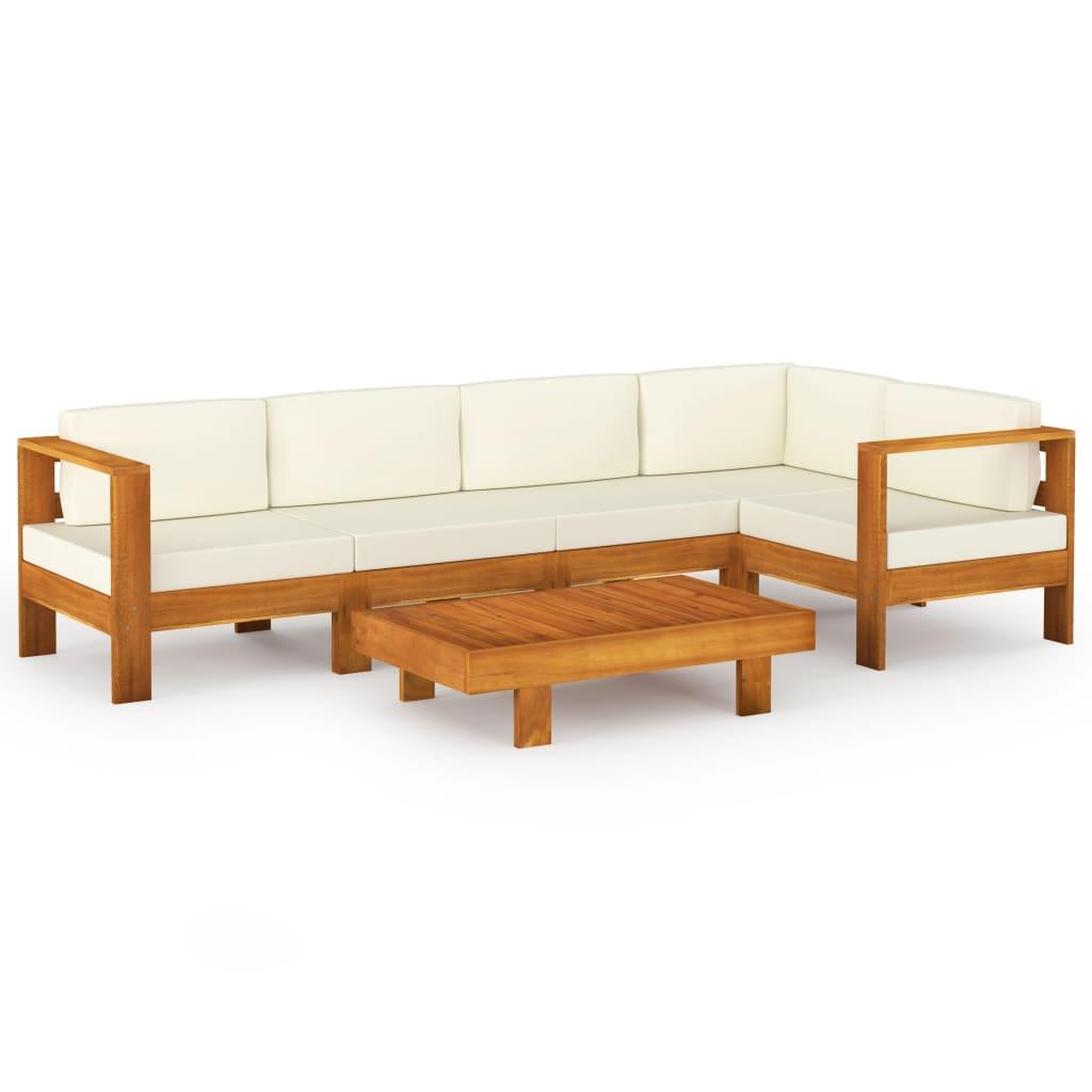 6 Piece Garden Lounge Set with Cushions 100x60 cm Acacia Wood