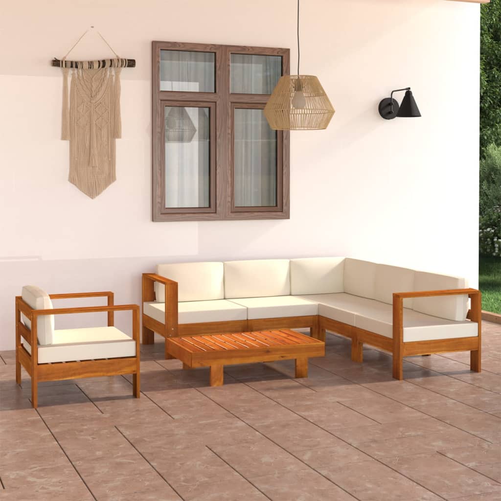 7 Piece Garden Lounge Set with Cushions 100x60 cm Acacia Wood