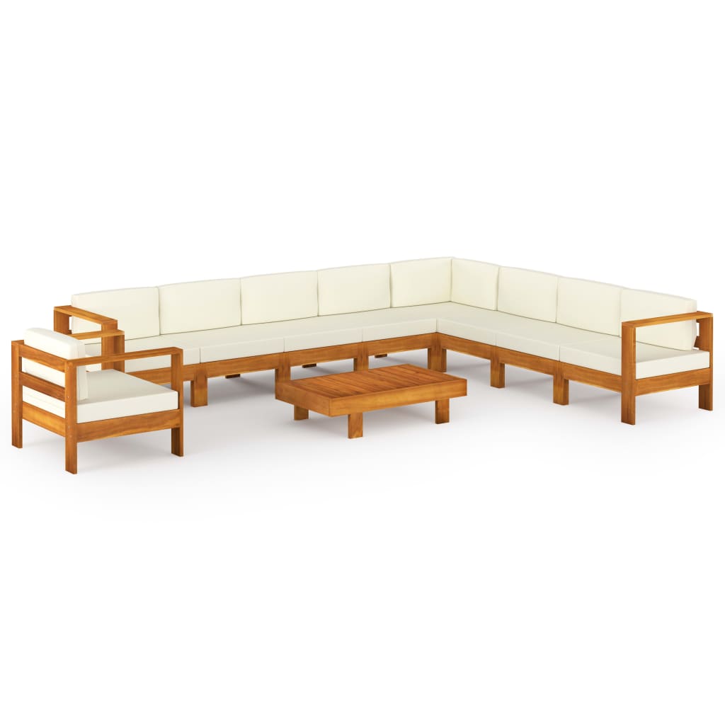 10 Piece Garden Lounge Set with Cushions 100x60 cm Acacia Wood