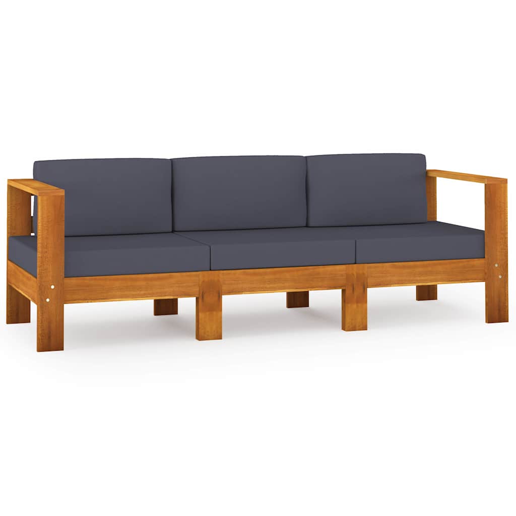 3-Seater Garden Sofa with Dark Grey Cushions Acacia Wood