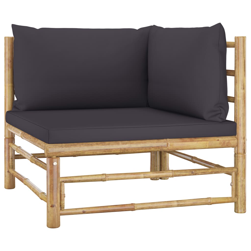 11 Piece Garden Lounge Set with Dark Grey Cushions Bamboo