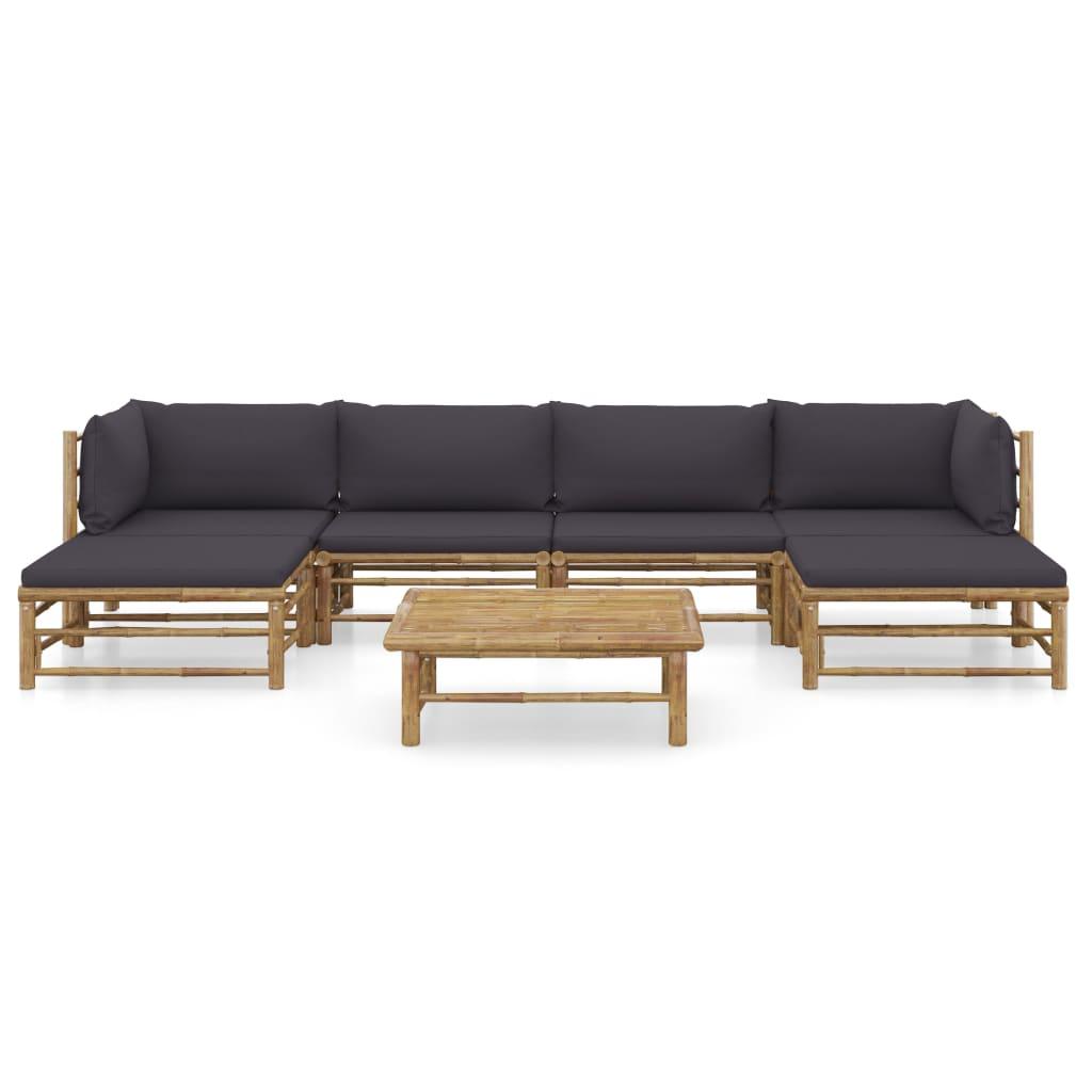 7 Piece Garden Lounge Set with Dark Grey Cushions Bamboo