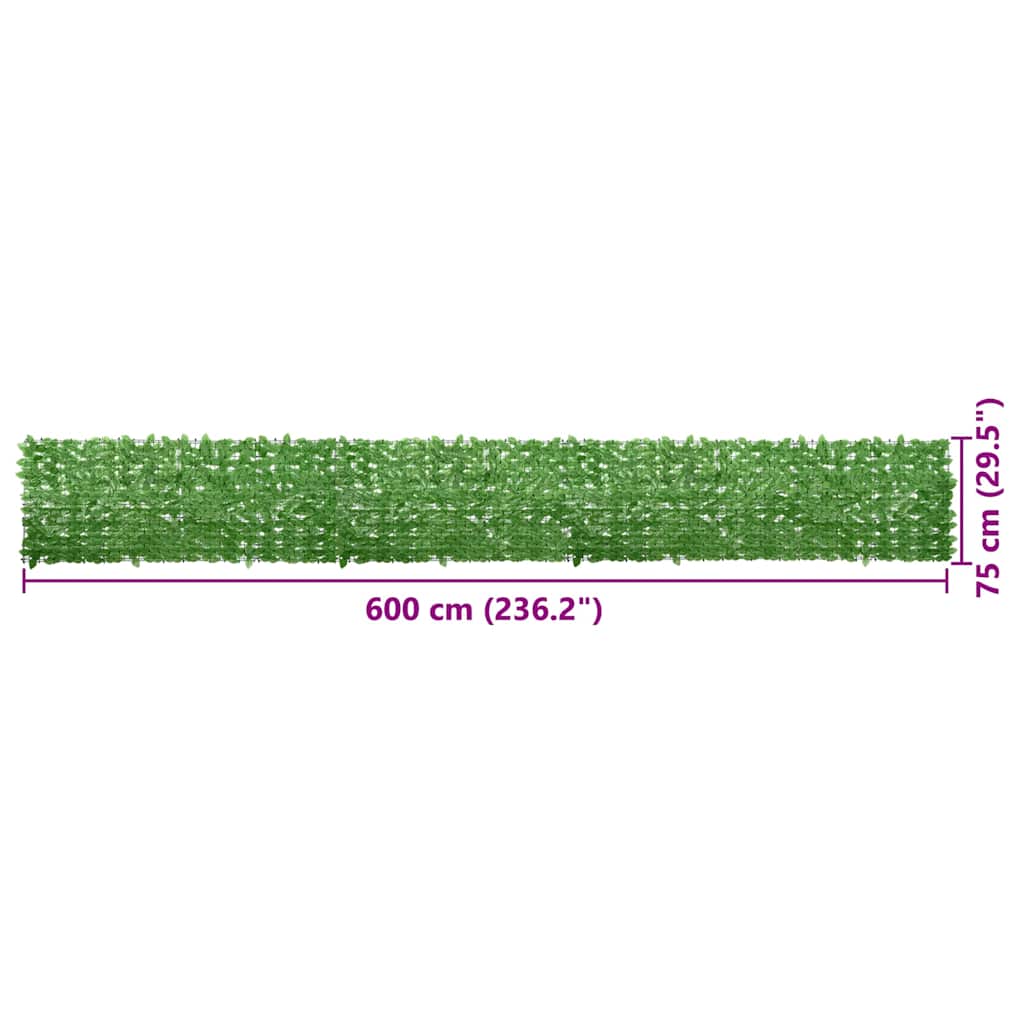 Balcony Screen with Green Leaves 600x75 cm