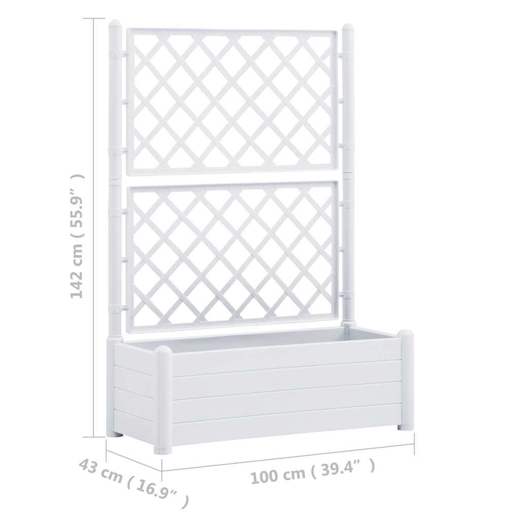 Garden Planter with Trellis 100x43x142 cm PP White