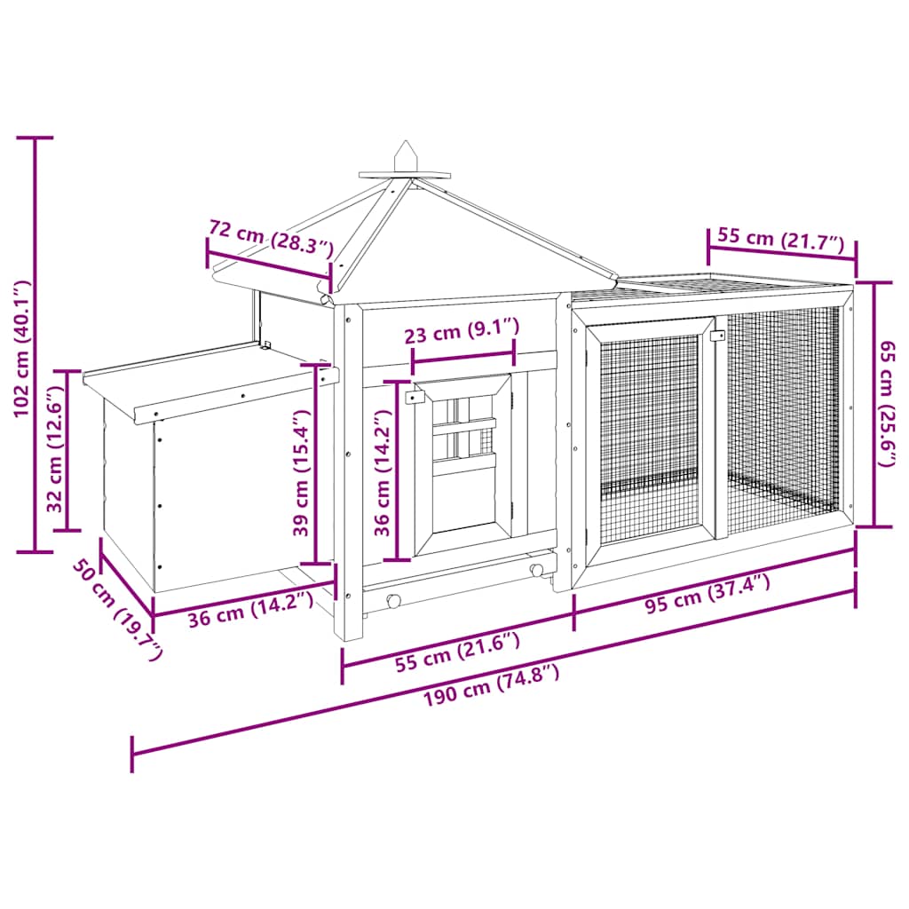 Chicken Coop with Nest Box Grey 190x72x102 cm Solid Firwood