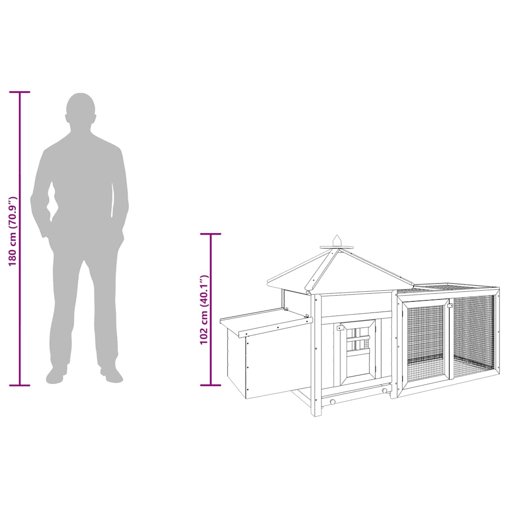 Chicken Coop with Nest Box Grey 190x72x102 cm Solid Firwood
