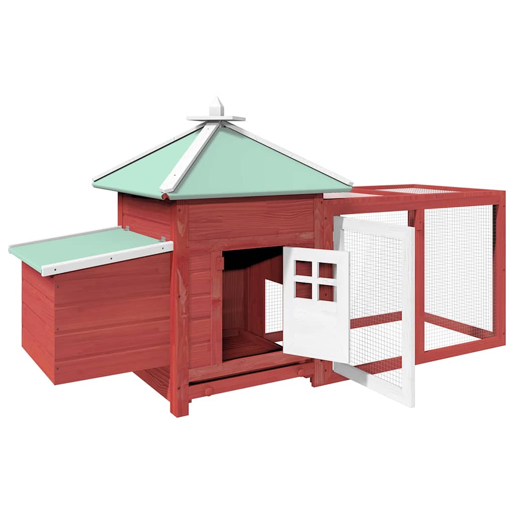 Chicken Coop with Nest Box Red 190x72x102 cm Solid Firwood