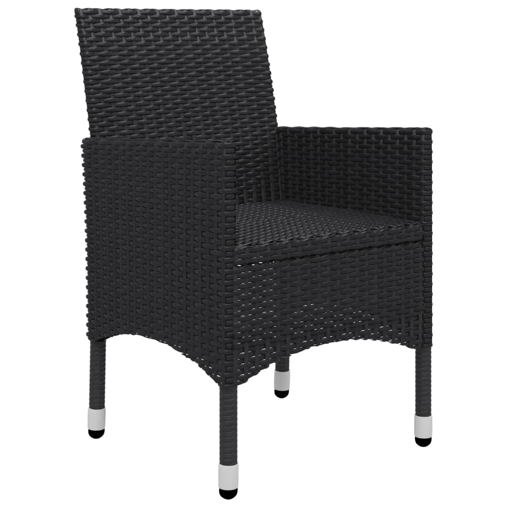 3 Piece Garden Bistro Set Poly Rattan and Tempered Glass Black