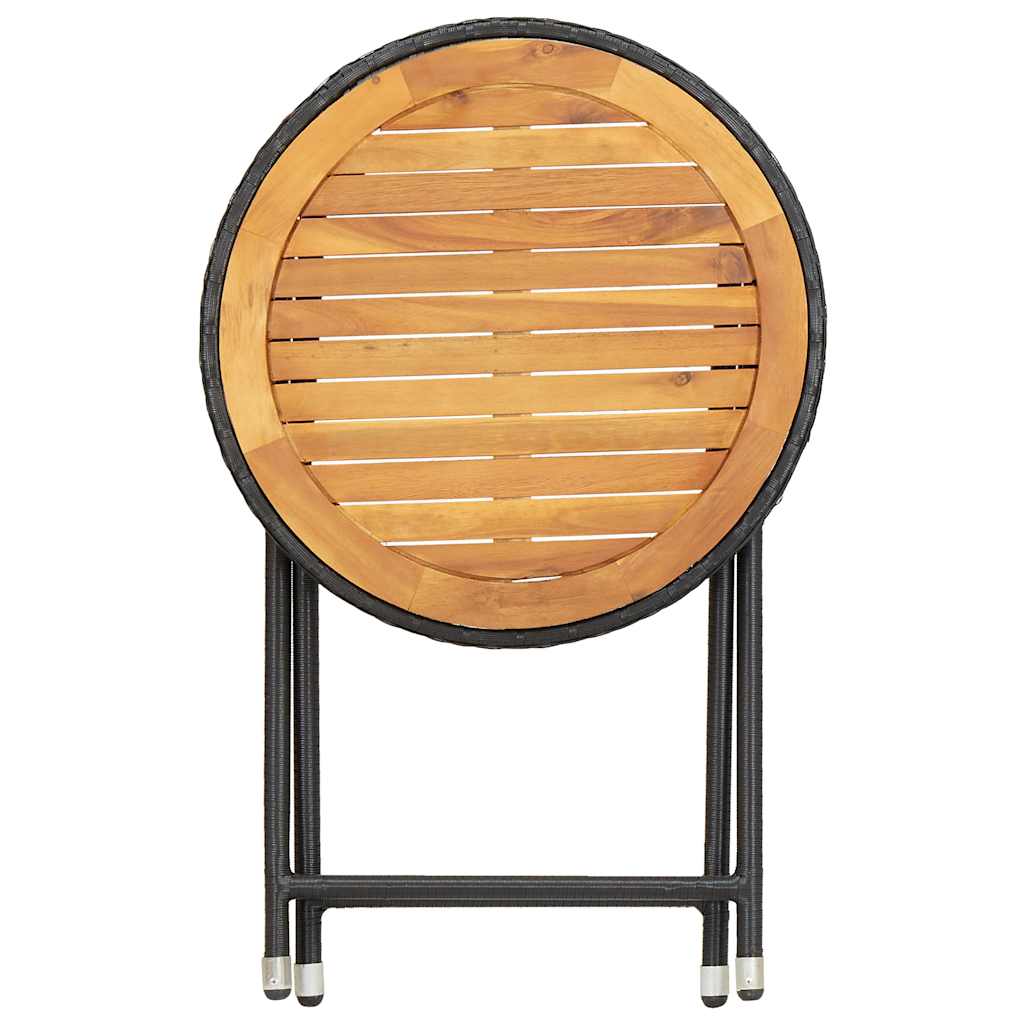 3 Piece Garden Bistro Set Poly Rattan and Acacia Wood Black