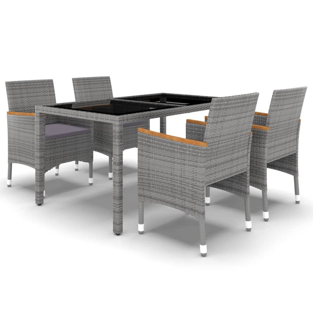 5 Piece Garden Dining Set Poly Rattan and Tempered Glass Grey