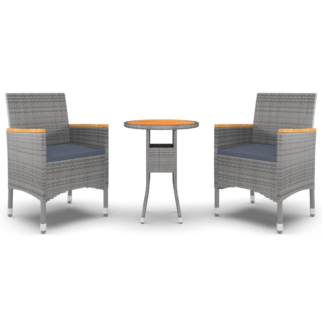 3 Piece Garden Dining Set Poly Rattan Grey